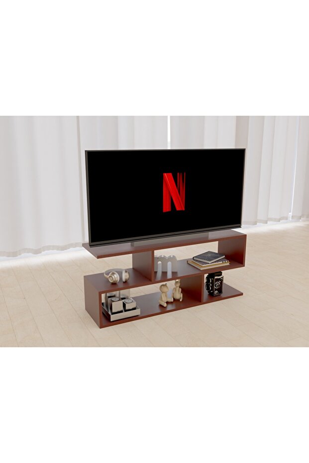 Modern TV Stand and Coffee Table with 2 Tier Storage Shelf, Monitor Stand for Home-APPLE CHERRY