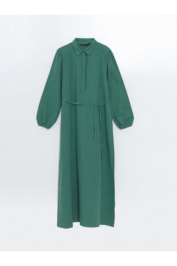 LCW Modest Yeşil Gömlek Yaka Müslin Kadın Elbise - 5
