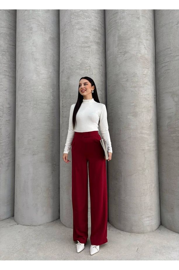 Kadın Likralı Cırt Kapama Palazzo Pantolon - 1
