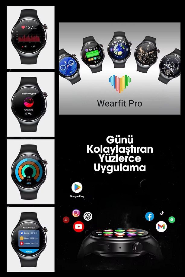 N61 Sim Kartlı Akıllı Kol Saati Amoled Ekran Android Sürüm Çift Kameralı 64gb - 7