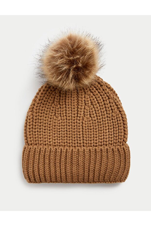 Ponpon Detaylı Örme Bere - 1