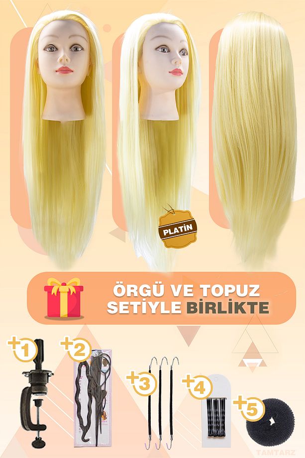 Kuaför Eğitim Mankeni / Platin Masa Aparatı Örgü Seti - 1