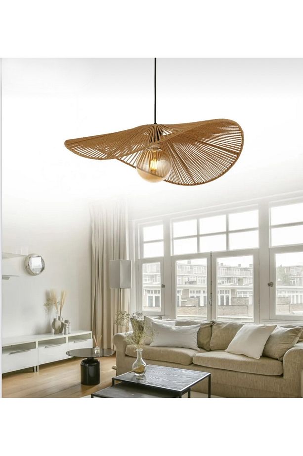 Modern Tasarım Hasır Avize Rattan Boheme Avize Sarkıt 40 Cm Çap - 1