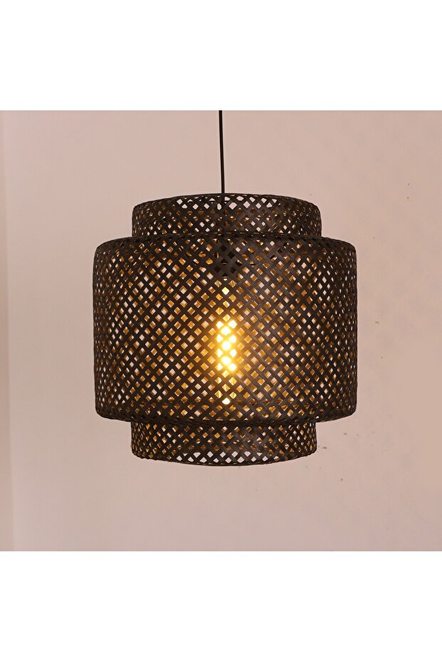 Siyah Sitrus 40x37 cm. Doğal Bambu Avize - 6