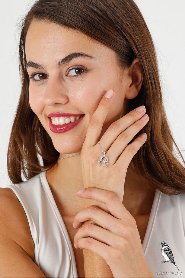 Luxury Jewellery Tek Taş Kalp Kolye Aşk Zirconia Tek Taş Içinde Round 15mm  çelik kolye - 1