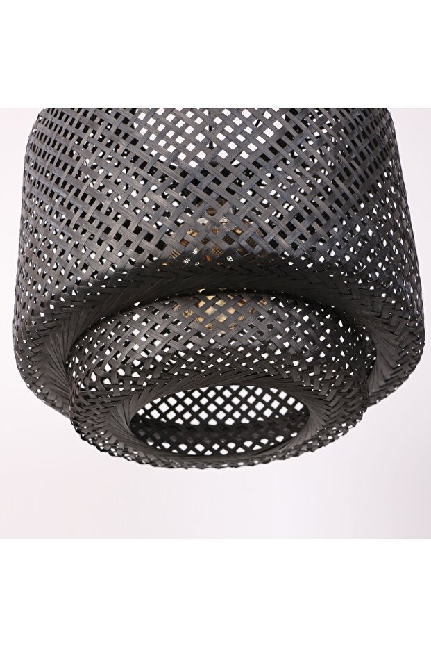 Siyah Sitrus 40x37 cm. Doğal Bambu Avize - 5