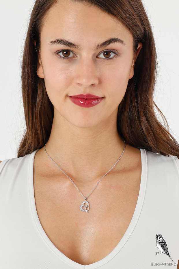 Luxury Jewellery Tek Taş Kalp Kolye Aşk Zirconia Tek Taş Içinde Round 15mm  çelik kolye - 4