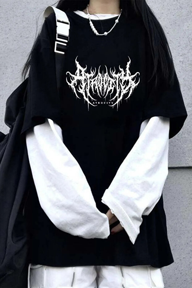 Black Harajuku Gothic Atrocity White Sleeves Unisex Long Sleeve T-Shirt