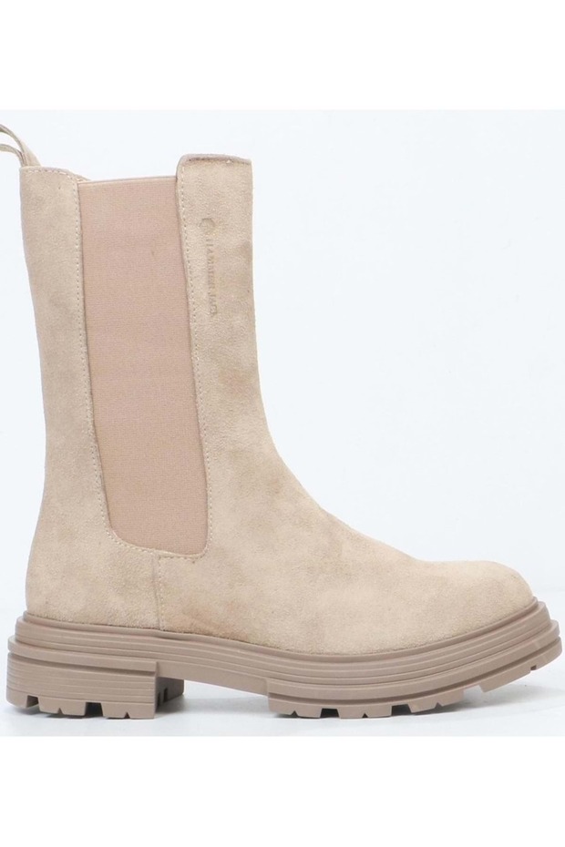 455-2335-Z Tapera Genuine Leather Chelsea Long Women's Boots Beige