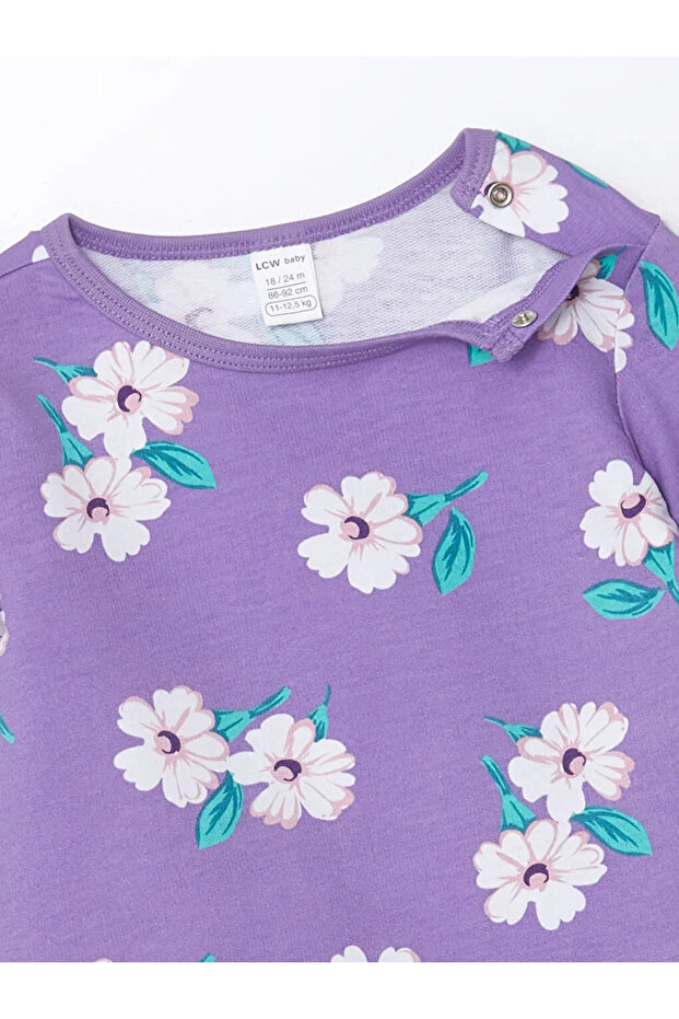 LCW Kids Mor Bisiklet Yaka Çiçekli Kız Çocuk Pijama Takımı İMREX GLOBAL - 3