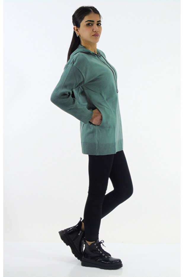 Kapüşonlu Triko Kazak - 4