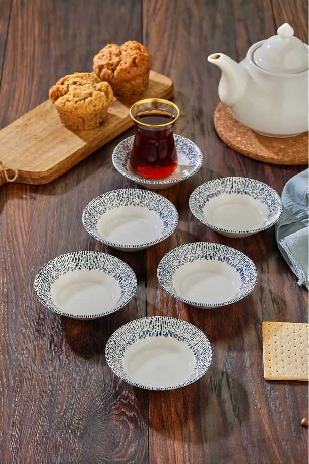 6 Adet Desenli Porselen Çay Tabağı - 1