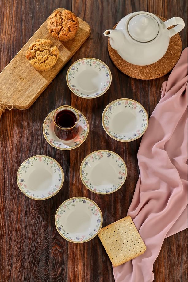 6 Adet Desenli Porselen Çay Tabağı - 5