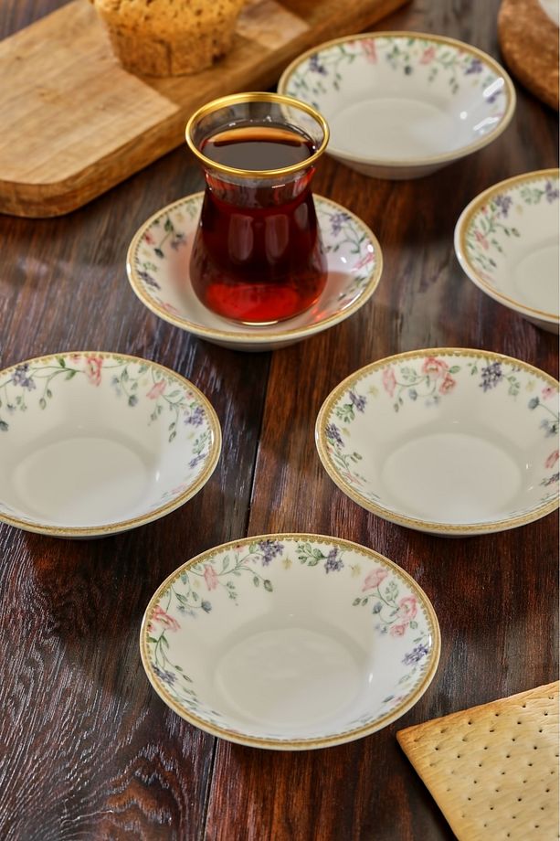 6 Adet Desenli Porselen Çay Tabağı - 4