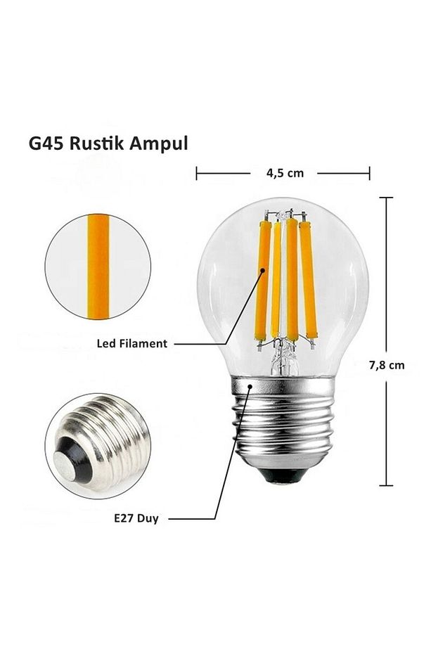6 Watt Mini Top Ampul Led Filament G45 Şeffaf Cam Rustik Ampul E27 Duy 3000k Gün Işığı 10 Adet - 2