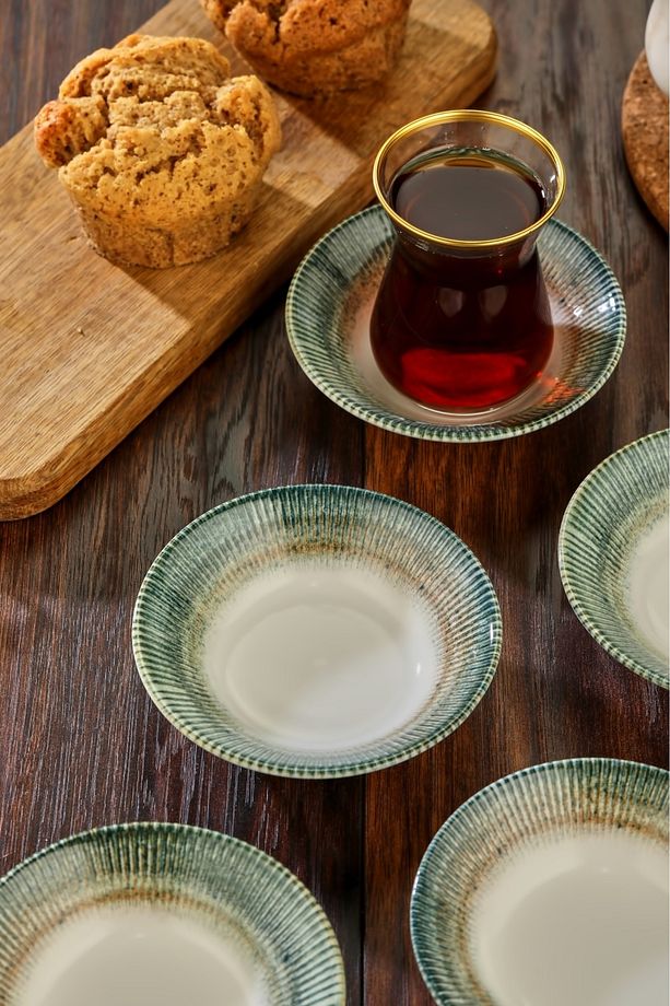 6 Adet Desenli Porselen Çay Tabağı - 3