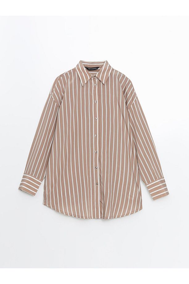 LCW Modest Çizgili Oversize Kadın Gömlek Tunik - 5