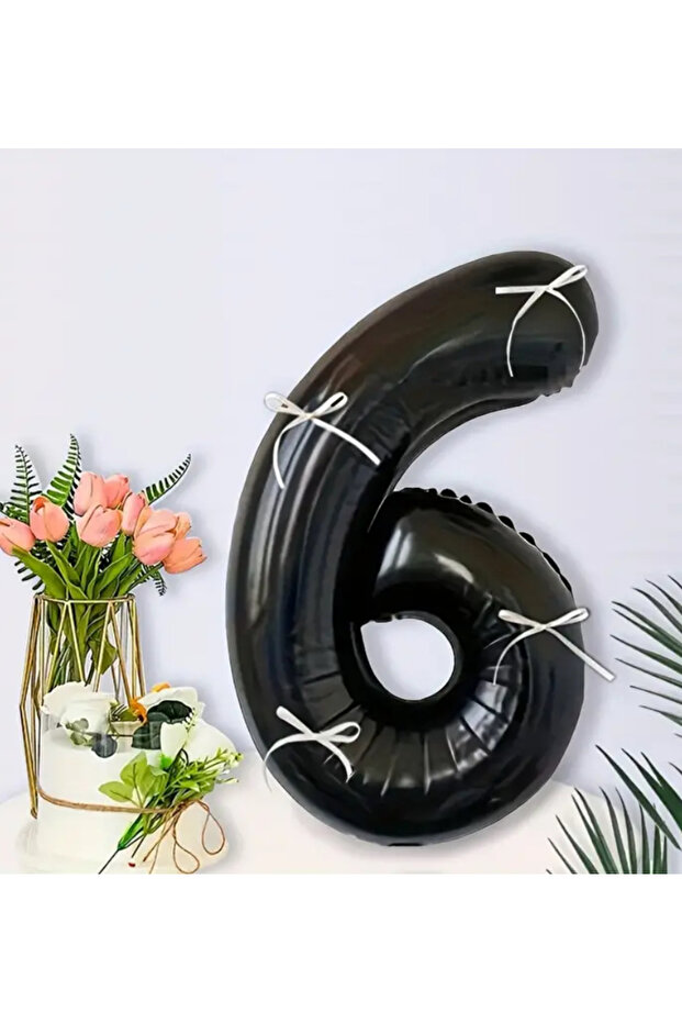Black Numeral Foil Balloon with Cream Bow 40 Inches