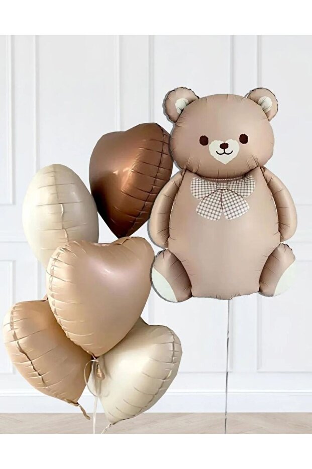 Retro Cute Bear and 5 Retro Cream Caramel Chocolate Coffee Heart Foil Balloon Set