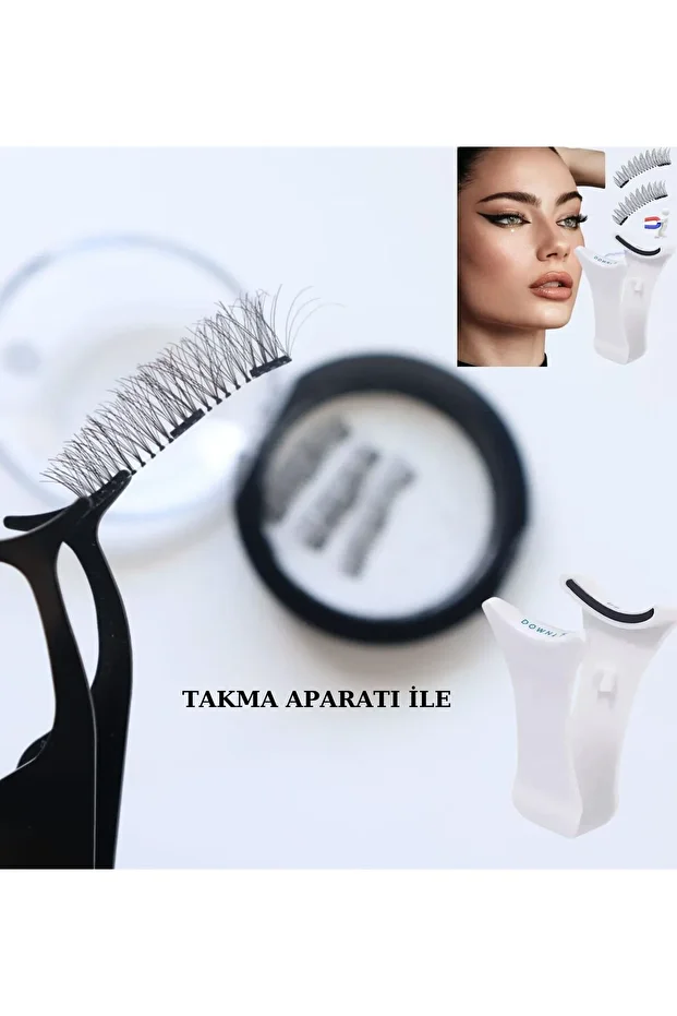Hacimli Uzun Doğal Mıknatıs Kirpik Set Takma Aparatlı Mıknatıslı Kirpik Set - 3