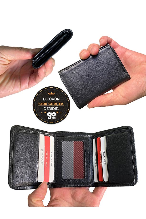 %100 Hakiki Deri 3 Katlı Minimal Erkek Cüzdanı - 1