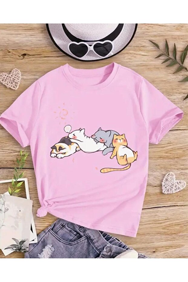 Girl's Crew Neck Printed Short Sleeve T-Shirt