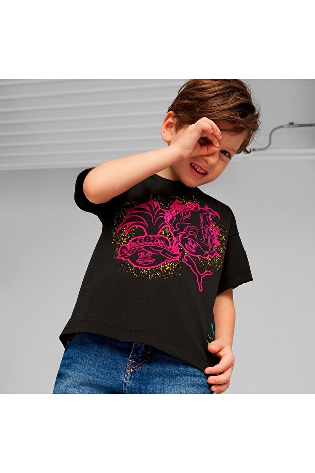 X Trolls Graphic Erkek Çocuk Siyah Yuvarlak Yaka Tişört - 1