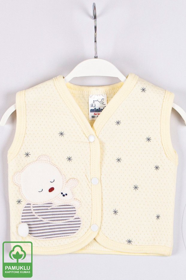 Unisex Baby Teddy Bear Embroidered Organic Cotton 1-3-6-9 Months Quilted Baby Vest - Yellow