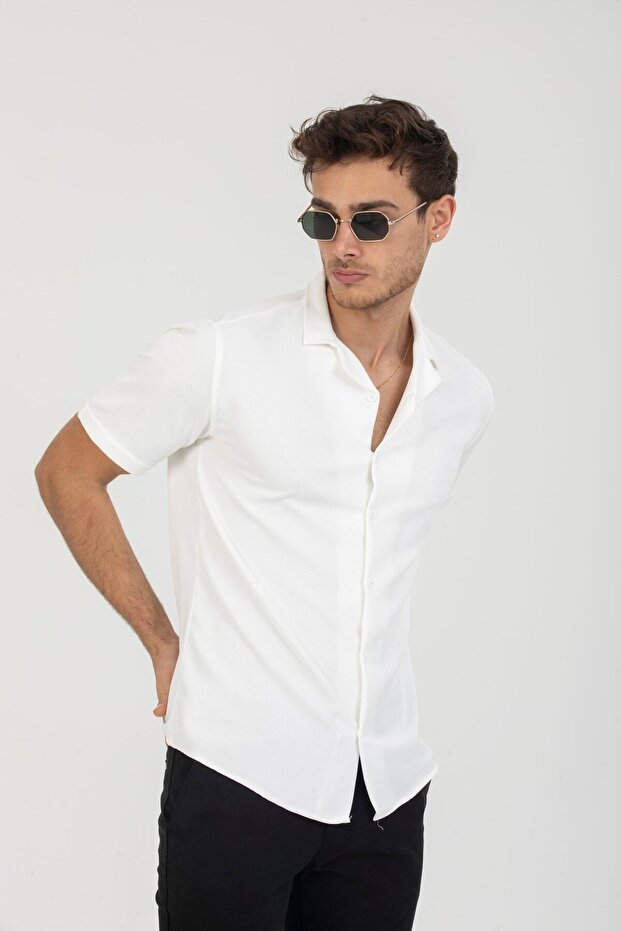 White Regular Fit Short Sleeve Men's Shirt - 3