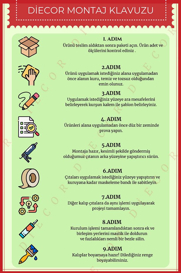 Dekoratif Boyanabilir Hazır Kesimli 2.5 Cm Zarif 3 Üst 3 Alt Duvar Çıtası Paketi - 9