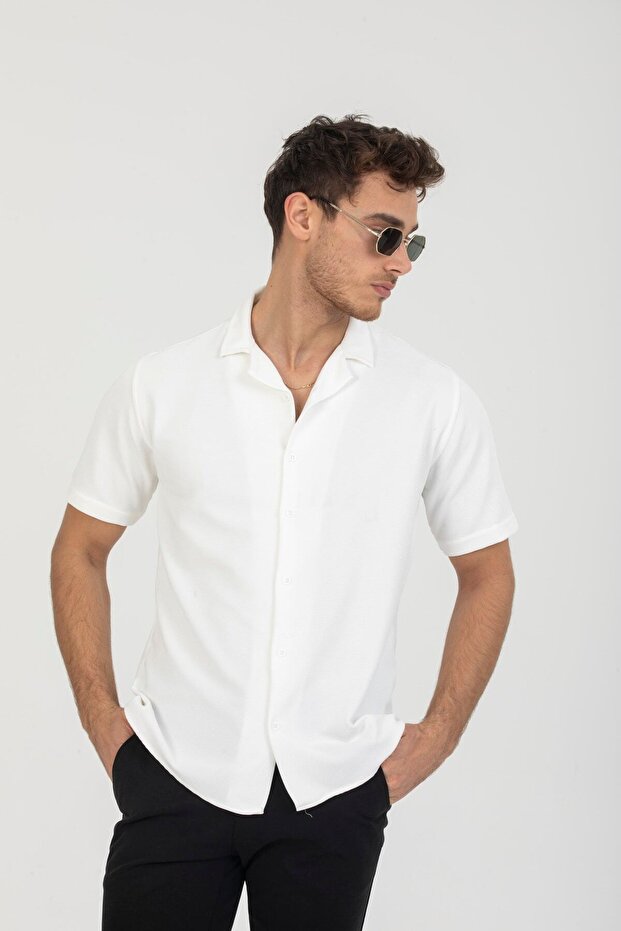 White Regular Fit Short Sleeve Men's Shirt - 4