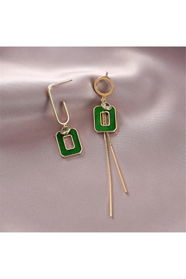 أقراط مستطيلة خضراء غير متماثلة - متدلية - 2