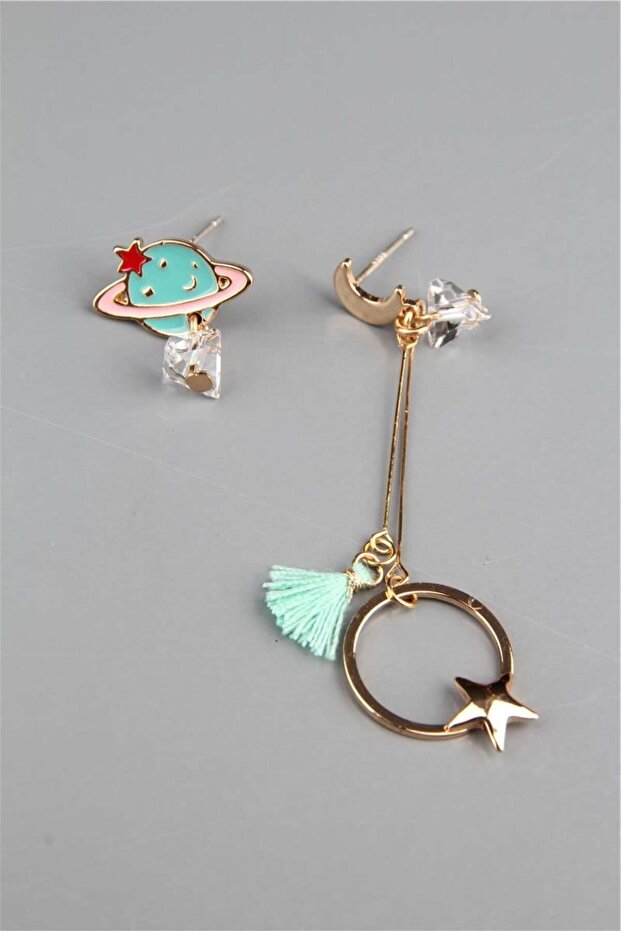 Planet and Moon Star Asymmetrical Earrings