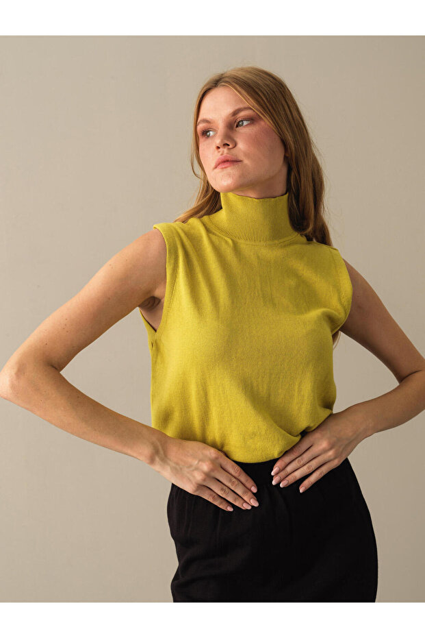 Kadın Sarı Regular Fit Basic Kazak - 1