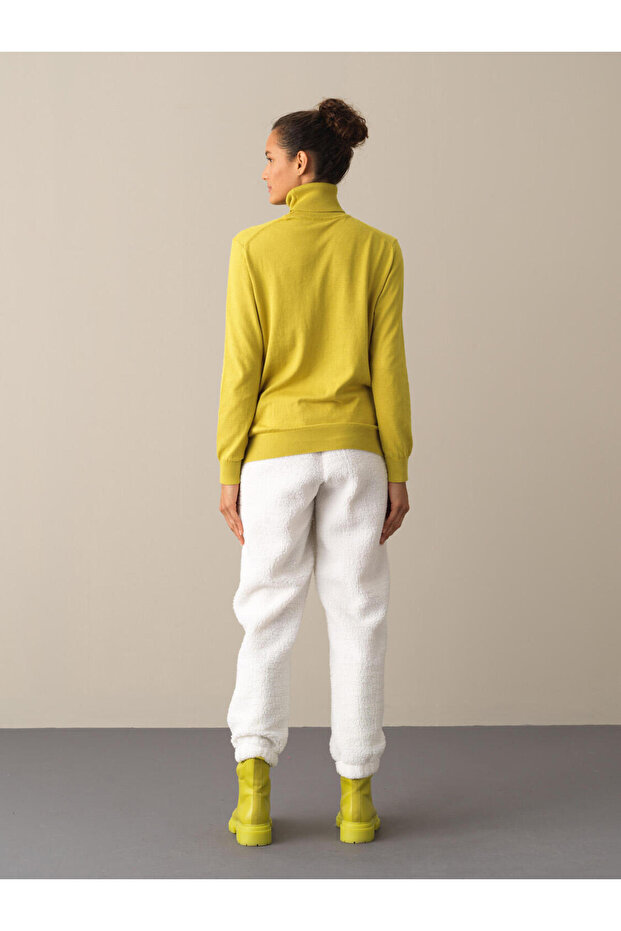 Kadın Sarı Regular Fit Basic Kazak - 4