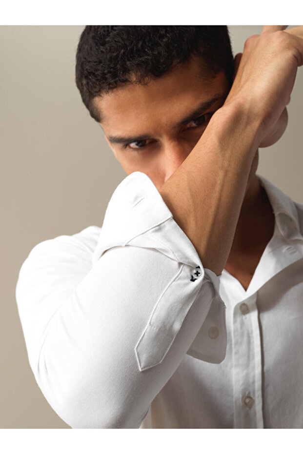 Erkek Beyaz Regular Fit Basic Gömlek - 4