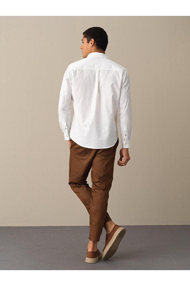 Erkek Beyaz Regular Fit Basic Gömlek - 6