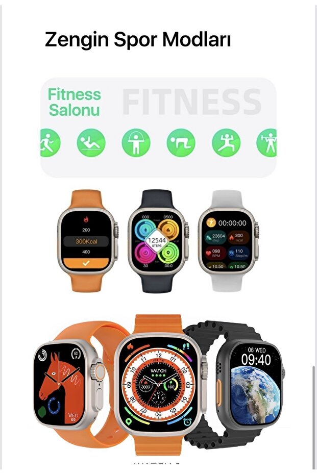 Akıllı Saat 7ın1 Watch9 7 Kordon Hediyeli Smart Watch 7 Kordonlu Bluetooth Bağlantılı Akıllı Saat - 8