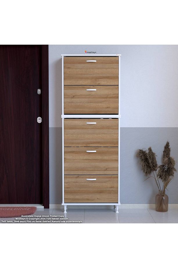 Varbi Umay' 2 Li Kapı Önü 72x205x26 Cm’ Lik 5 Düşer Kapak 10 Göz Bölme Raf Ayakkabılık - 3