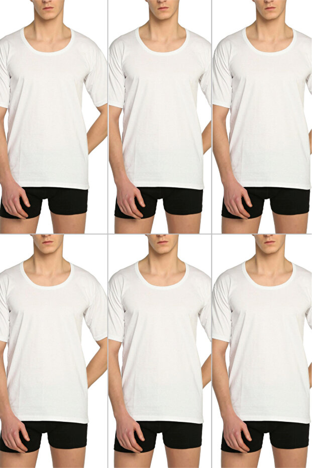 قميص داخلي من القطن الممشط ذو الياقة العريضة للرجال 6 قطع - 2