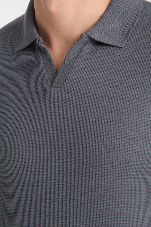 Men's Polo Neck Waffle Comfort Fit T-Shirt - 100% Cotton