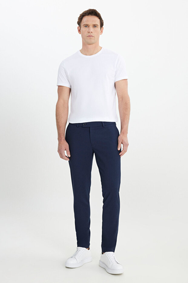 Erkek Lacivert Slim Fit İtalyan Kesim Yan Cepli Esnek Casual Pantolon - 3