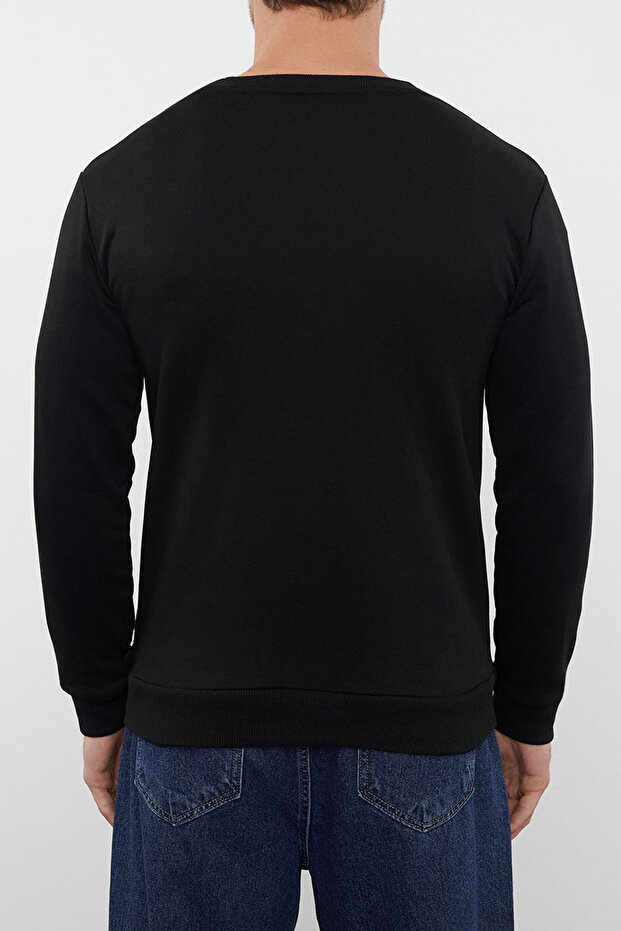 Siyah Regular/Normal Kesim Dokulu Panel Detaylı Basic Sweatshirt TMNAW25SW00149 - 4