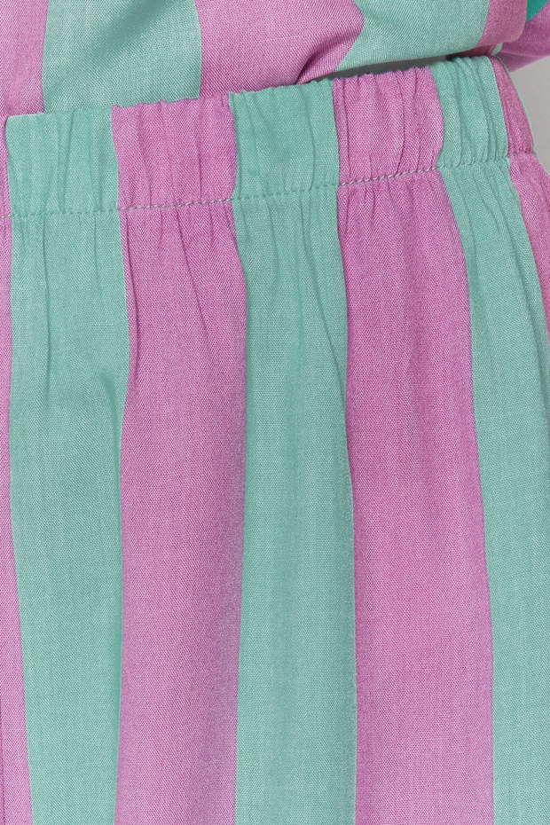 Çok Renkli Çizgili İp Askılı Viskon Şortlu Dokuma Pijama Takımı THMSS23PT00225 - 5