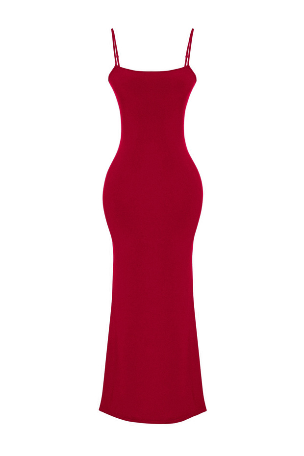 Kırmızı Maxi Bodycone/Vücuda Oturan Askılı Esnek Örme Elbise TWOSS23EL02435 - 12