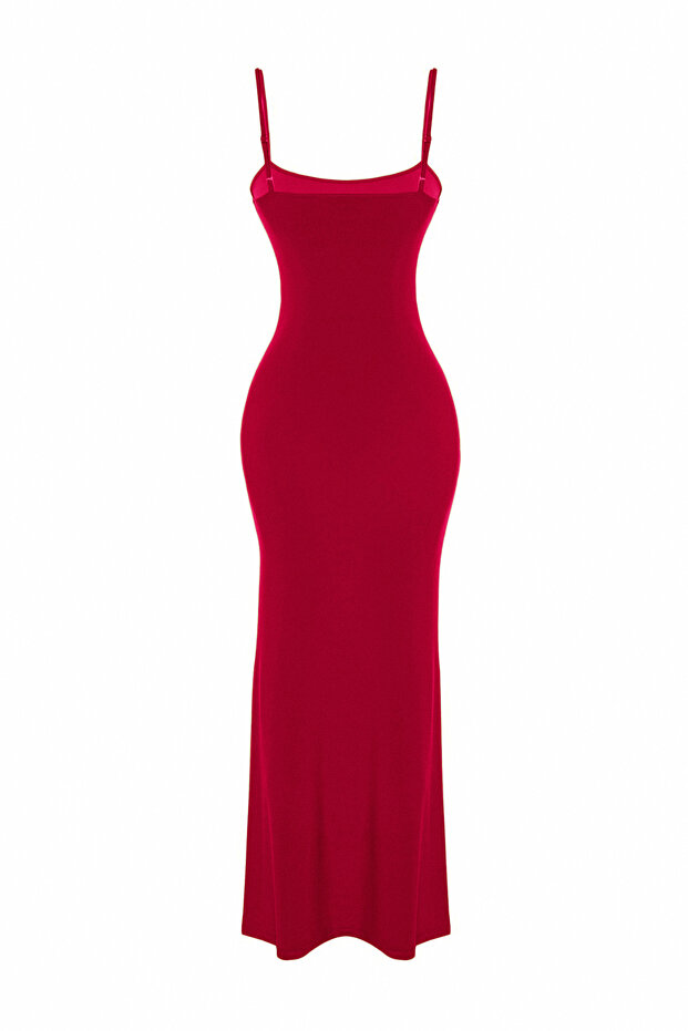 Kırmızı Maxi Bodycone/Vücuda Oturan Askılı Esnek Örme Elbise TWOSS23EL02435 - 13
