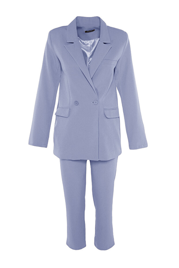 Açık Mavi Blazer Ceket-Pantolon Dokuma Alt-Üst Takım TCTAW23US00132 - 9