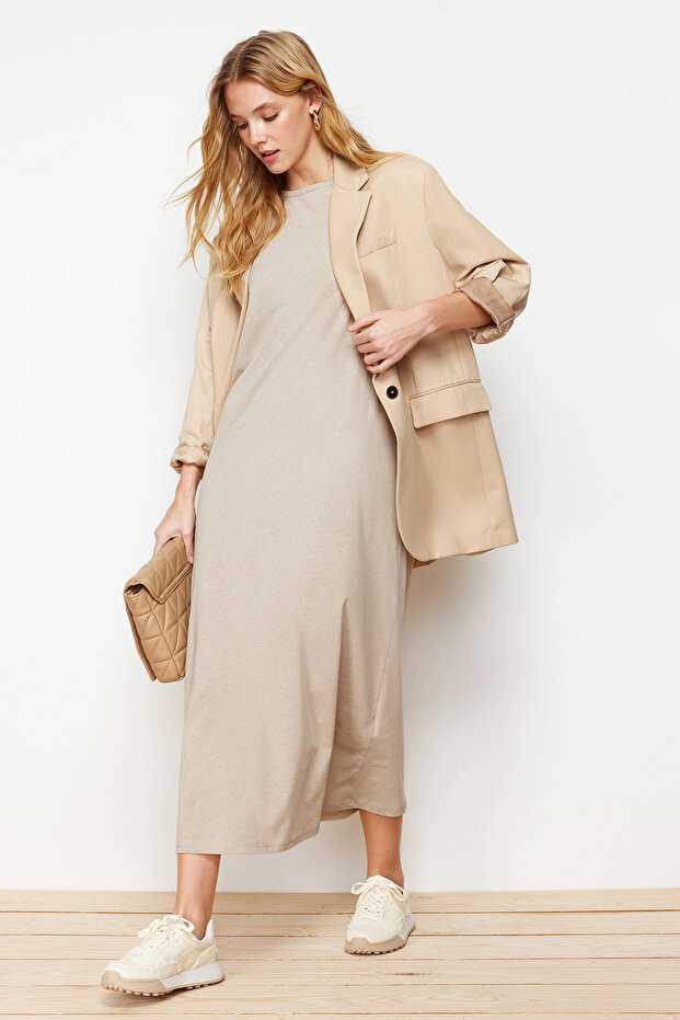 2-balení hnědé a béžové 100% bavlněné pletené šaty - TCTAW22UK0110 - 3