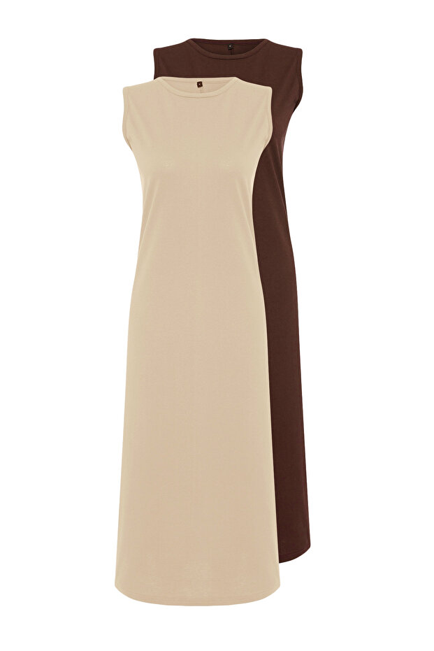 2-balení hnědé a béžové 100% bavlněné pletené šaty - TCTAW22UK0110 - 7