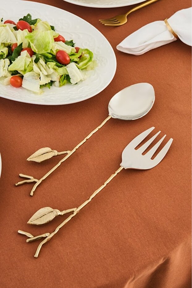 Leaf Gold Spoon and Fork Salad Serving Set